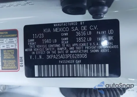 2023 Kia Rio 5-Door S из США, поврежденный, VIN 3KPA25AD3PE628908